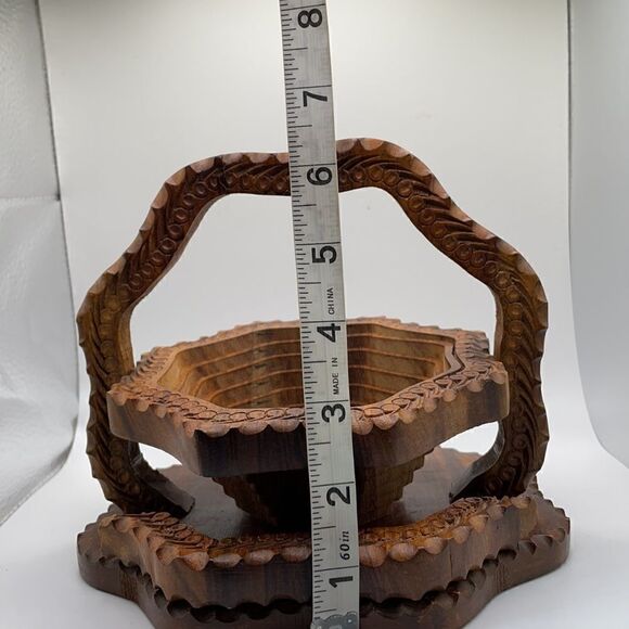 The Wooden Basket Hand-carved Collapsible Wooden Basket Excellent Craftsmanship - Picture 10 of 17